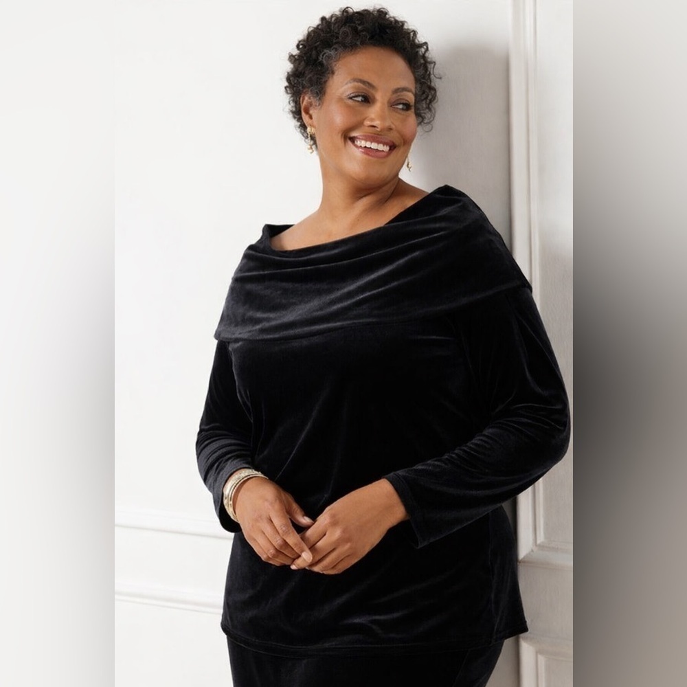 NWT Talbots black velvet off shoulder fold over top size 3XP cocktail party